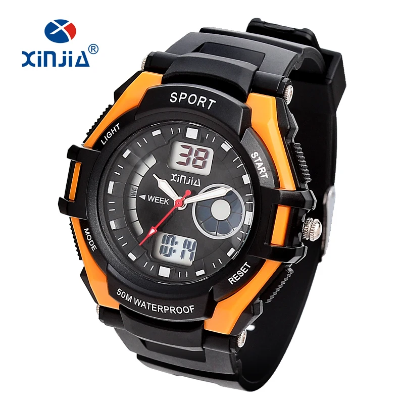 New Cheap 5 atm Light Analog Digital wristwatch Girl Boy Sports Watches 50M Waterproof Rubber Watch