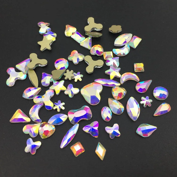 Nail Art Rhinestones 20pcs Flat Shaped Crystal AB Teardrop Marquise Glass Flame Colorful Stones For 3D Nails Decoration