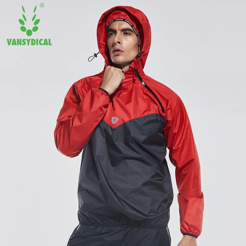 Vansydical Men Hot Sweat Sports Jackets Zipper Running Tops Windproof Outdoor Sport Hoodies Quick Perspiration Gym Sauna Clothes