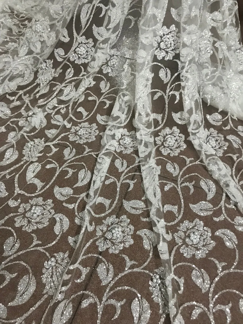 

Best Selling African Lace Fabric Nigerian French Fabric High Quality J-101414 Glued glitter sequins Tulle Lace Fabric