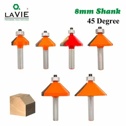 LAVIE 1 adet 8mm Shank 45 derece pah kenar şekillendirme yönlendirici Bit konik gömme Trim Bit ağaç İşleme freze kesicisi Bit MC02021