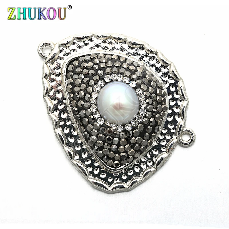 26*33mm Natural Pearl Paved Zircon Natural Gen Stone Beads Connectors for Diy Jewelry Findings, Model: VS216