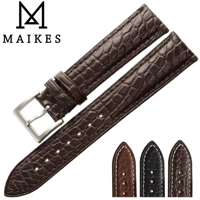 MAIKES Luxury Alligator Watchband 18mm 19mm 20mm 22mm Top Quality Genuine Crocodile Leather Watch Strap Case For Tissot  Mido