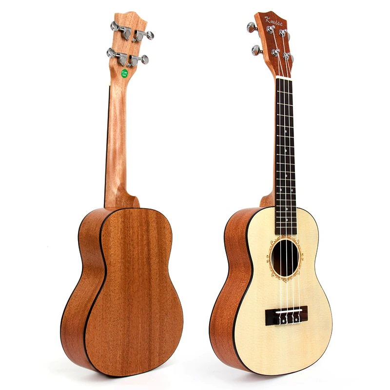 Kmise Concert Ukulele Solid Spruce 23 inch kit Ukelele Uke Guitar w/ Strap Tuner String Gig Bag Instruction Booklet for Beginner