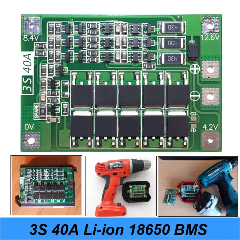 NEW 3S 40A for Screwdriver 12V Li-ion 18650 BMS PCM Battery Protection Board BMS PCM With Balance liion Battery Cell Pack Module