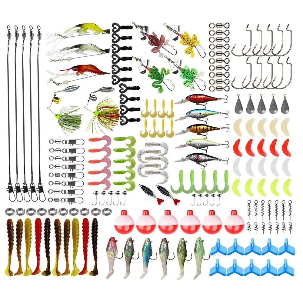 JSM 200pcs/lot Fishing Lure Kit Baits Including Crankbaits Spinnerbaits Plastic Worms Jig Hooks Topwater Lures fishing swivels