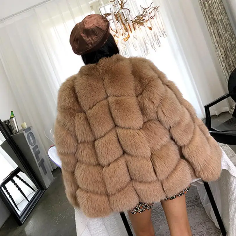 XS-4XL fashion Winter Women Luxury Faux Fox Fur Coat Furry Slim Fur Stitching jacket Thicker Fox Fur Outwear Feminino L1713