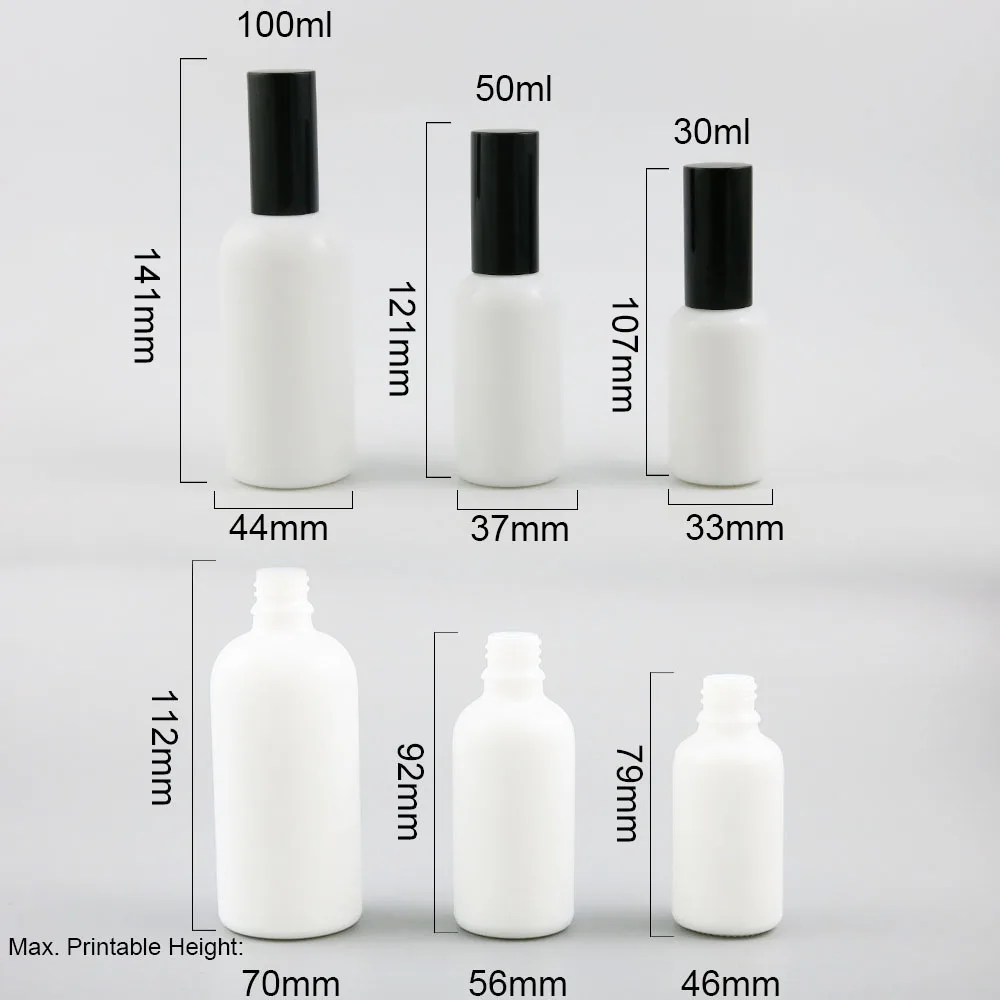 10 x 10ml 15ml 30ml 50ml 100ml Natural White Glass Bottle  With Black Gold Spray  1/3oz 1/2OZ White Perufme Packaging