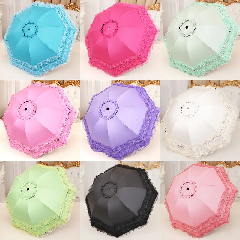 Paraguas plegable de encaje para mujer, sombrilla de princesa con protección UV, ultraligera, para lluvia