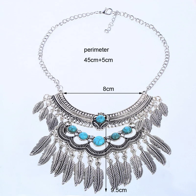 Vintage Statement Boho Necklace For Women Leaves Tassel Blue Black Red Beads Rhinestone Bohemian Necklace Party Jewelry Gift