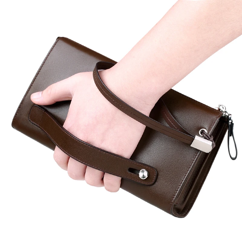 Leather zipper handbag fashion handbag men\'s WALLET business men\'s bag large capacity handbag