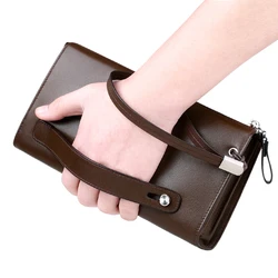 Bolso de mano de cuero con cremallera para hombre, cartera de negocios, de gran capacidad, a la moda