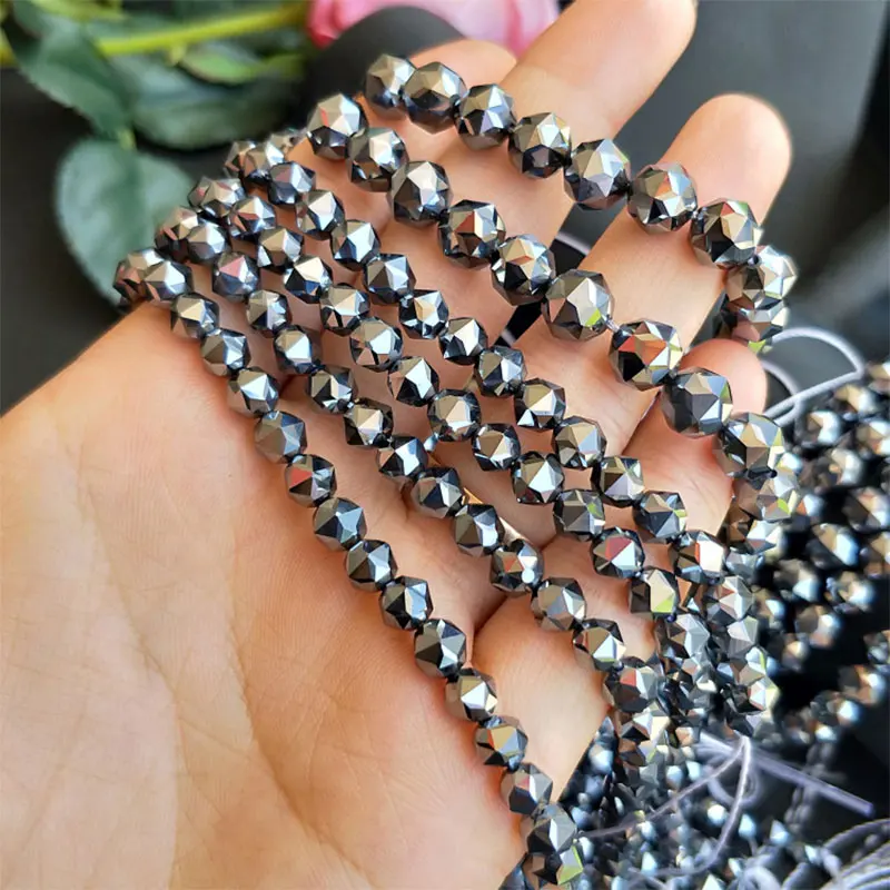 4-12mm Natural Terahertz Stone Beads 15\'\' Round Faceted Gray DIY Loose Beads For Jewelry Making Beads Men Bracelet Necklace Gift