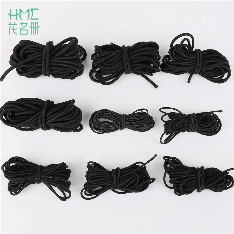 2M/bag 1/1.5/2/2.5/3/4/5mm Black Round Thread Cord Elastic Band Elastic Rope Rubber Band Elastic Line DIY Sewing Accessories