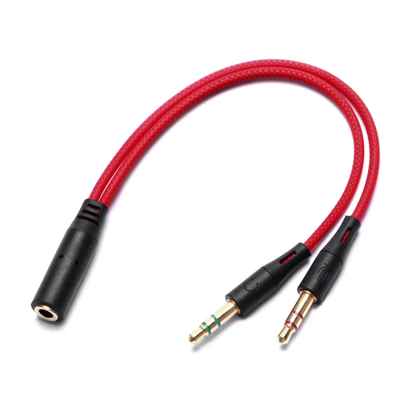 Braided 3.5mm 4 Position to 2 x 3 Position 3.5mm  Headphone Mic Audio Y Splitter Adapter Cable - 3.5mm Smartphone Headset to PC