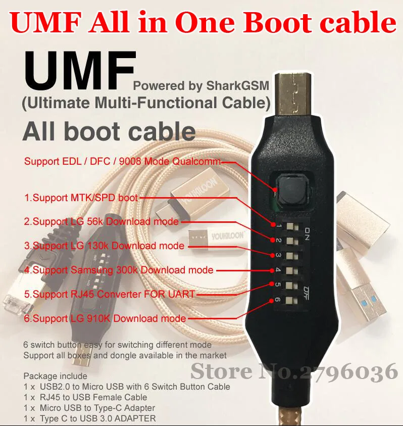 UMF All Boot Cable (EASY SWITCHING) Micro USB RJ45 All in One Multifunction Boot Cable edl cable with Mobile repair tool