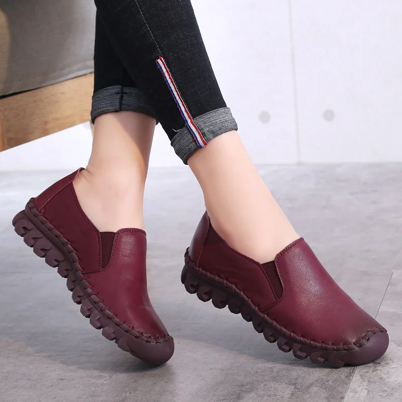 2024 New Women\'s Handmade Shoes Genuine Leather Flat slip-on Mother Shoes Woman Loafers Soft Single Casual Flats Shoes Women