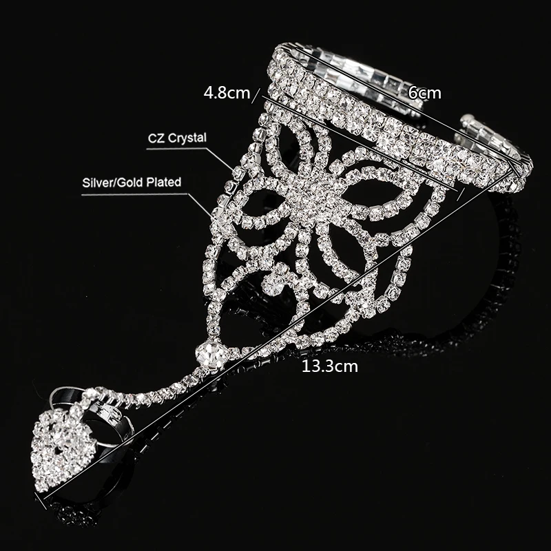 YFJEWE  Newest Women Rhinestone Crystal Wedding Cuff Bracelets  Water Drop Hand Chain Fashion Bracelet Jewelry B207 image 3