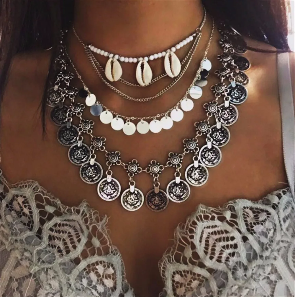 Vintage Afghan Ethnic Coins Tassel Choker Necklace for Women Bohemian Summer Beach Party Gyspy Indian Maxi Statement Jewelry