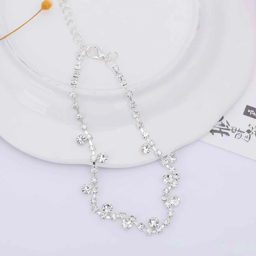 Fashion Luxury Silver Color Crystal Anklets for Women Handmade Anklet Bracelet Summer Beach Barefoot Sandals Foot Jewelry Ankle