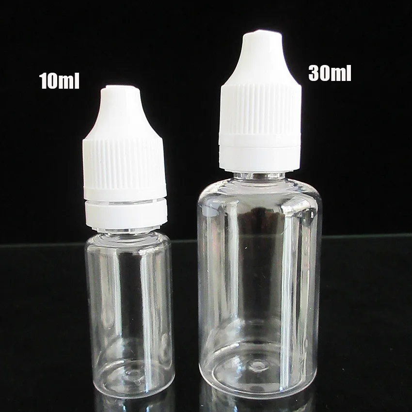 5pcs 10ml 30ml Plastic Refillable Dropper Bottle,oil E juice Bottlle Needle Tip Eye Drops Black /White PET Empty Bottle