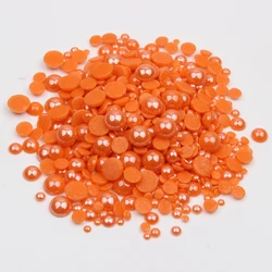 New sale Ceramic Rhinestones Mix Size Orange Half Round Pearls 1000pcs/lot for DIY Nails Art Garment free shipping