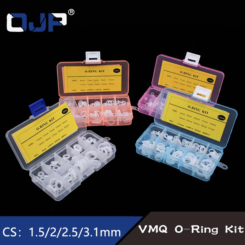 Grosor 1,5/2/2,5/3/1,8/2,65mm O anillos de goma O junta de silicona /VMQ sellado O-Anillos arandela o-ring set surtido Kit caja