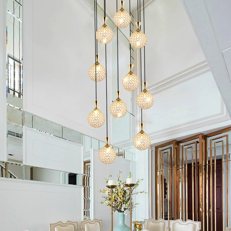 

Staircase Long Pendant Light Villa Duplex Floor Living Room Restaurant Modern Suspension Luminaire Crystal Pendantlamp E27 Lamp