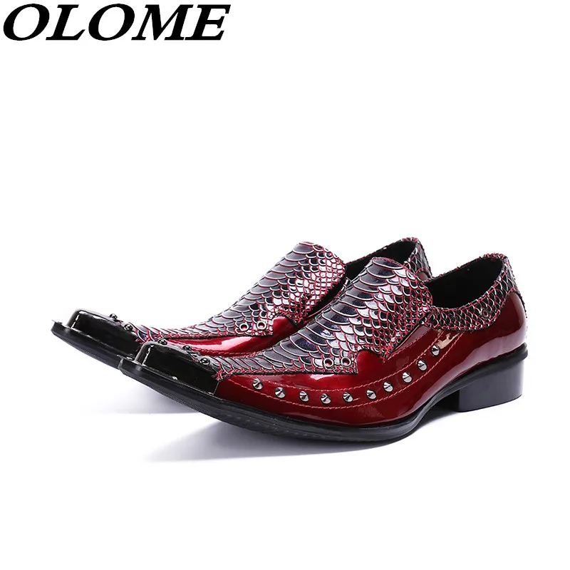 

Red black fashion men shoes luxury brand metallic handmade formal punk shoes mens studded loafers dress wedding shoes