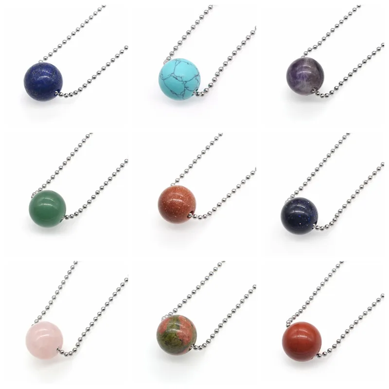 18mm 3mm Hole Beads Natural Gem stone Adjustable Necklace with bead chains Fashion Jewelry