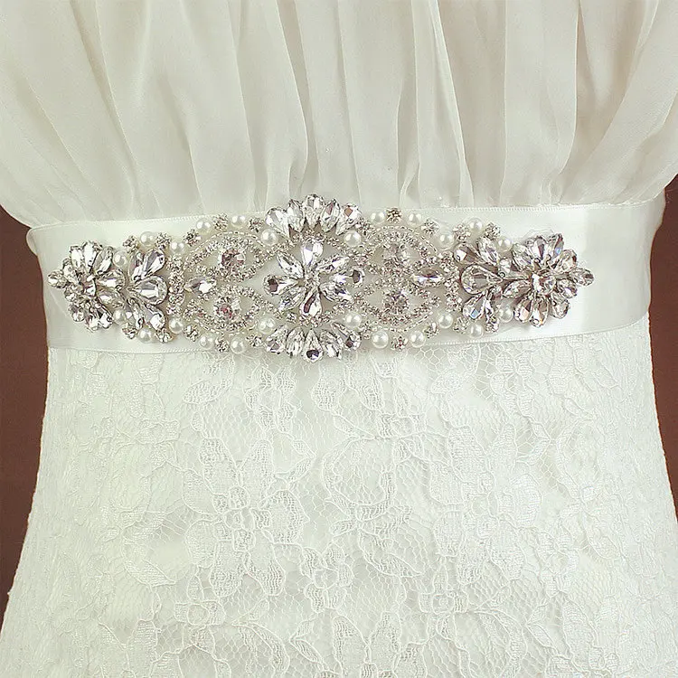 Gratis Verzending 2016 Vrouwen Mode Bruiloft Sjerpriem Crystal Rhinestone Pearl Bridal Sash Wedding Belt Sjerp Bruiloft Accessoires