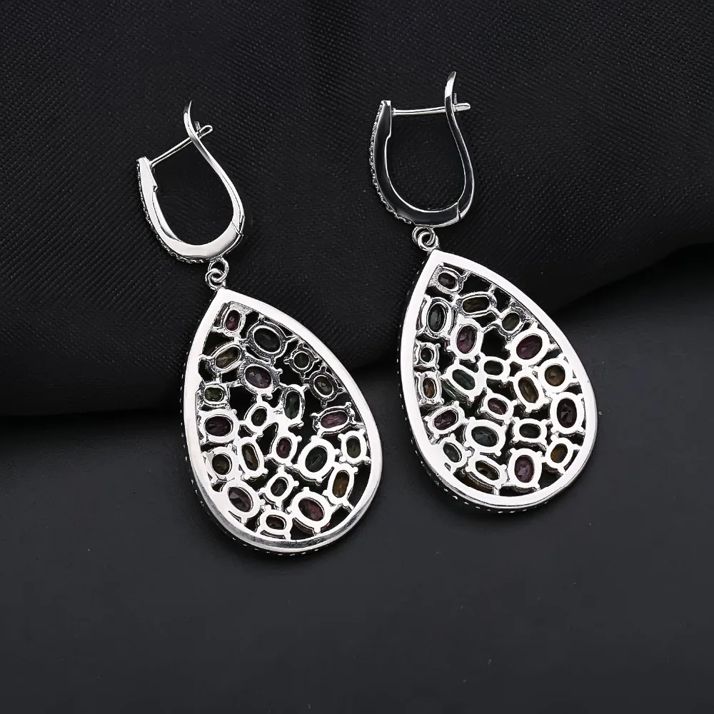 GEM\'S BALLET 10.95Ct Colorful Natural Tourmaline Gemstone Drop Earrings 925 Sterling Silver Fashion Fine Jewelry For Women