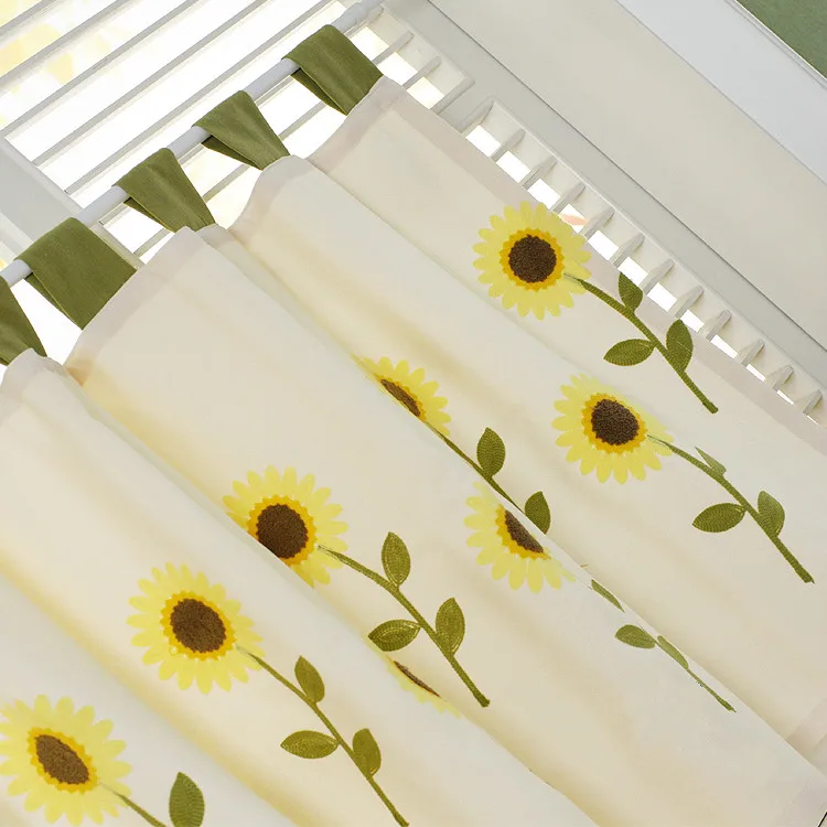 Sunflower Short Curtains For Kitchen Half Curtains Country Style Shiny Warm Yellow Embroidery Door Rideau Home Decorations