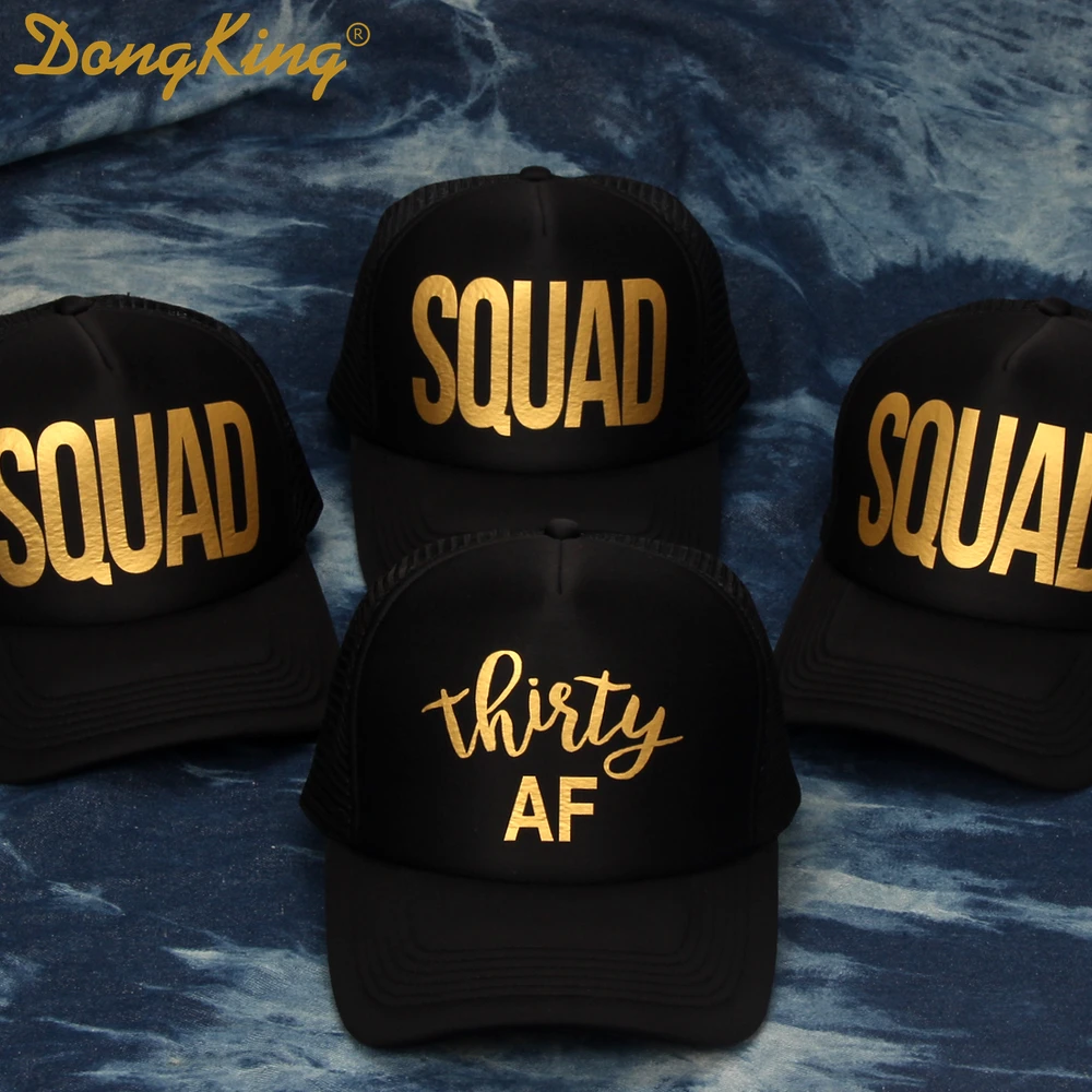 

DongKing Thirty Trucker Hats 30th Birthday Gift Golden Printed Thirty SQUAD Cap 30th Birthday Party Gift Sexy Girl Trucker Caps