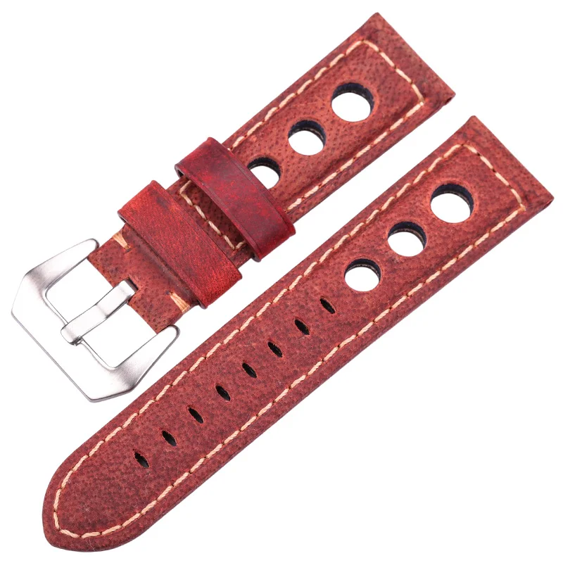 4 Color Watch Accessories Watchbands Vintage Genuine Leather Watch Band Strap With Stainless Steel Buckle 20mm 22mm 24mm