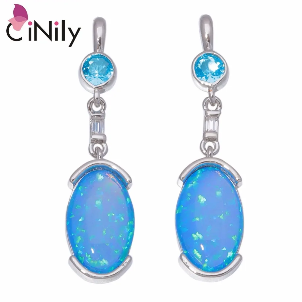 CiNily Created Blue White Fire Opal Orange Garnet Silver Plated Wholesale for Women Jewelry Gift Drop Earrings 1 3/8