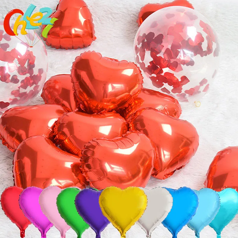 10 Pcs 10 Inches Heart Balloons Love Wedding Star Aluminum Foil Balloons Inflatable Birthday Balloon Party Decoration Supplies