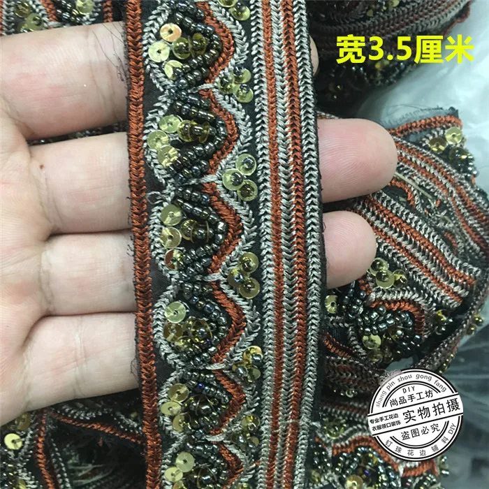 Retail 1yard New National Style Weaving Embroidery Handmade Hair Clothing Beaded Lace Luggage Shoes Hats Belt Decor Accessories