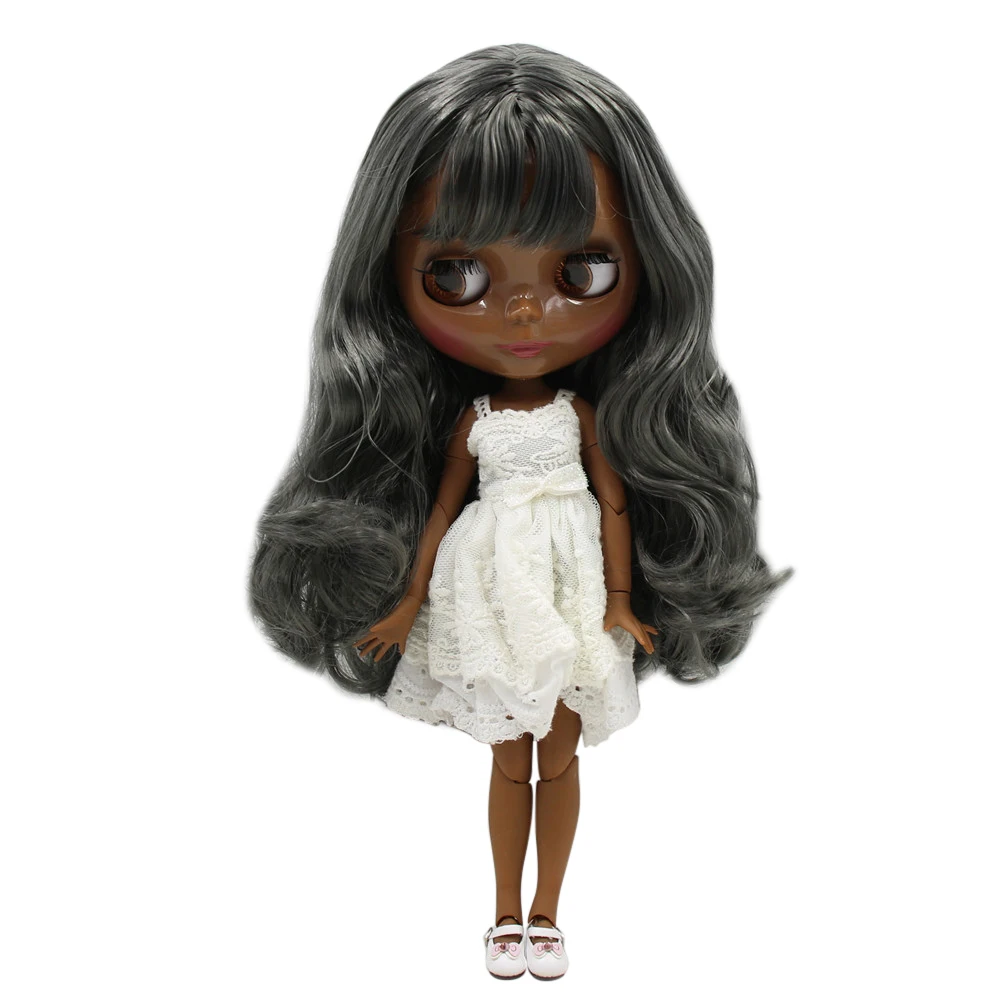 ICY DBS Blyth doll 1/6 30cm bjd super black dark skin Glossy face joint body deep pink curly hair.No.BL1290