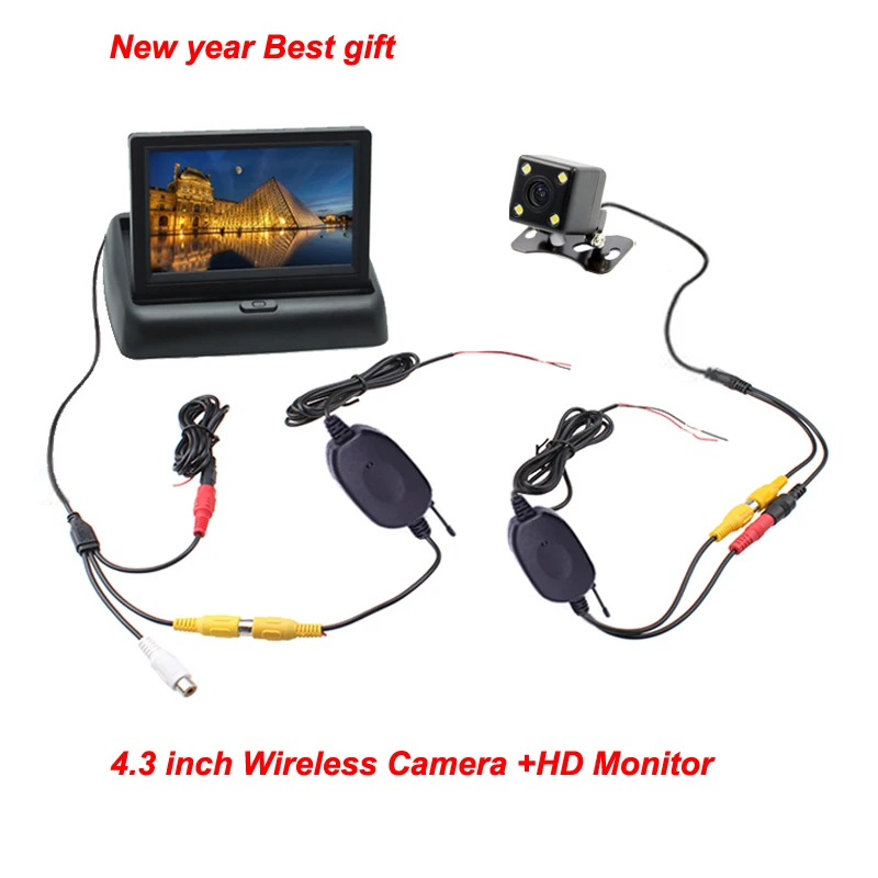 

Wireless video transmitter and receiver 4 LED Car Rearview Backup Camera + 4.3" parking camera mirror CAR MONITOR Parking