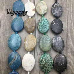 Egg Shape Polished Chrysanthemum Stone Slice Beads,Nature Stone Center Drilled Pendant Beads   MY1751