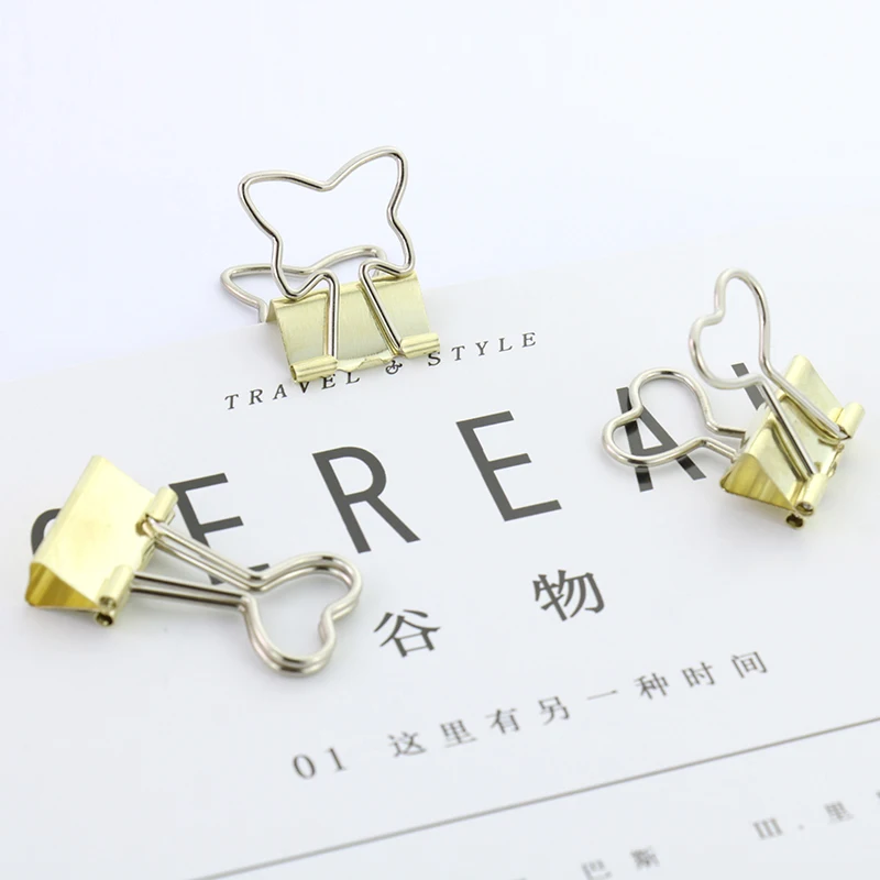 

TUTU 6pcs/lot Solid Color Gold Metal Binder Clips Notes Letter Paper Clip Office Supplies H0124