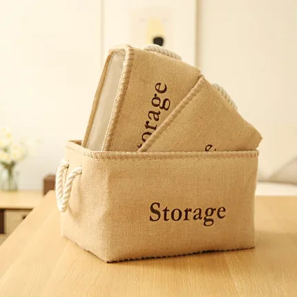 Simple And Modern Modern Small Fresh Linen Cloth Storage Box Desktop Debris Collection Basket Storage Basket Has a Handle