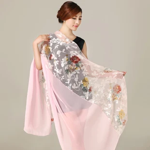 [BYSIFA] Women Pink Scarves Wraps New Design China Style Floral Pattern Lengthen Silk Scarf 180*80cm Autumn Long Scarf Shawl