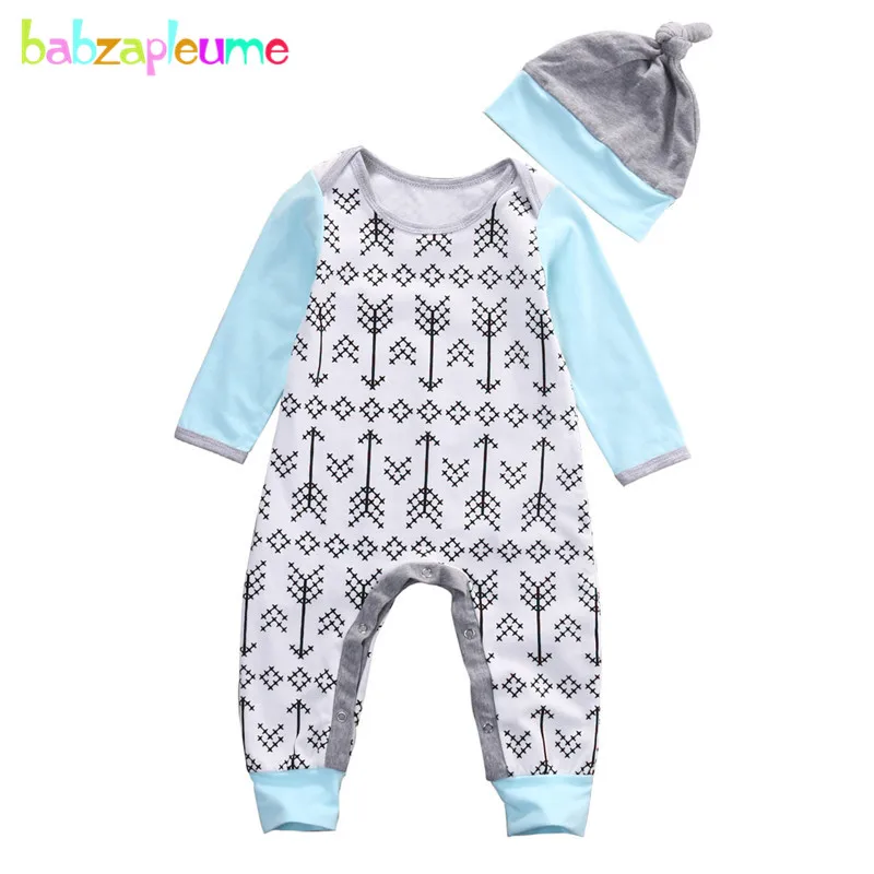 

2017 Spring Newborn Baby Boys Clothes Print Romper+Hat Girl Children Clothing Kids Jumpsuit Cotton Infant Outfits 2PCS/Set A101