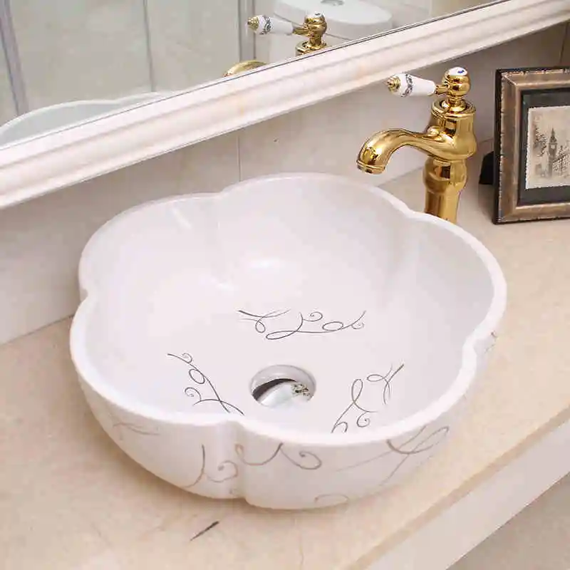 

White China Artistic Handmade Art wash basin Ceramic Counter Top Wash Basin Bathroom Sinks counter ceramic washing basin