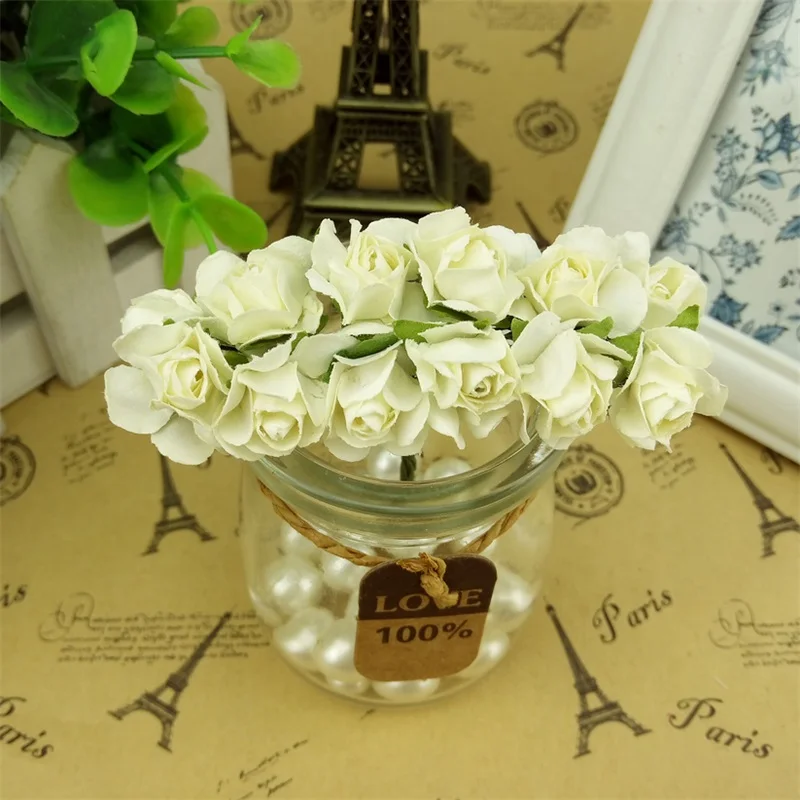 144 Teile/los 1,5 cm Mini Papier Rose Künstliche Blumen Hände Für Hochzeit Dekoration Scrapbooking Kleine Gefälschte Blumenstrauß – Detail 13