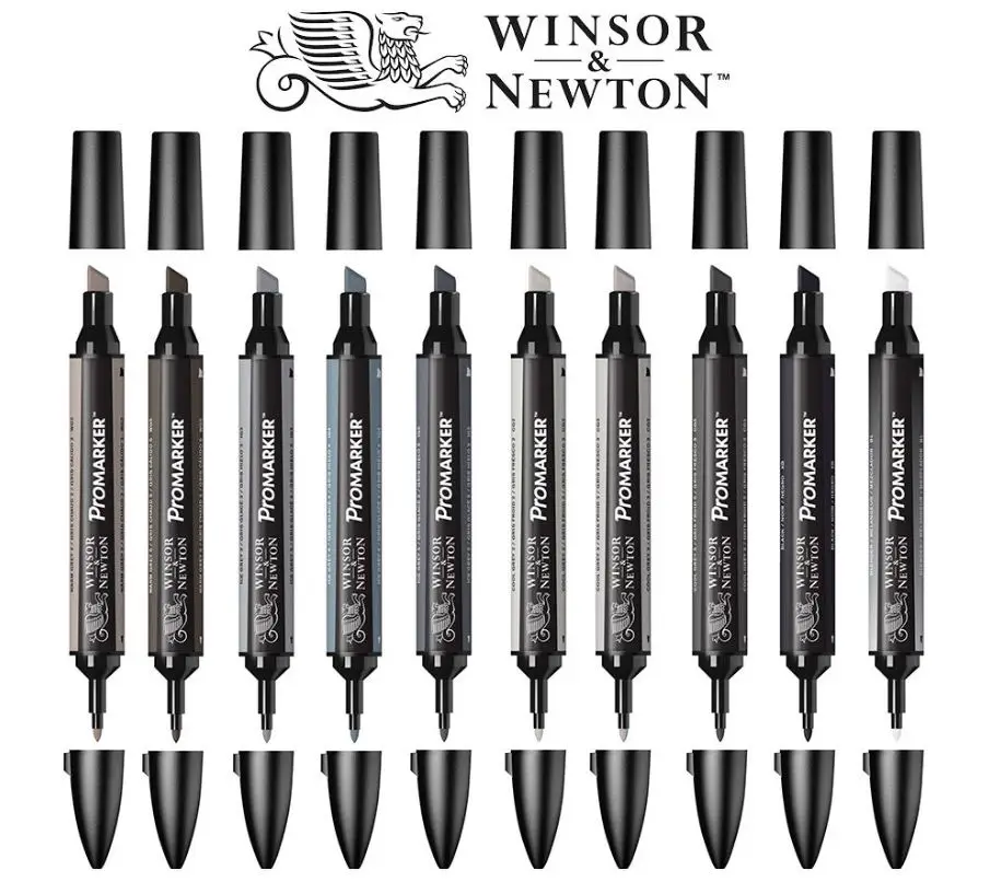 Winsor & Newton ProMarker Twin Tip Graphic Marker Pen - GREY & BLACK