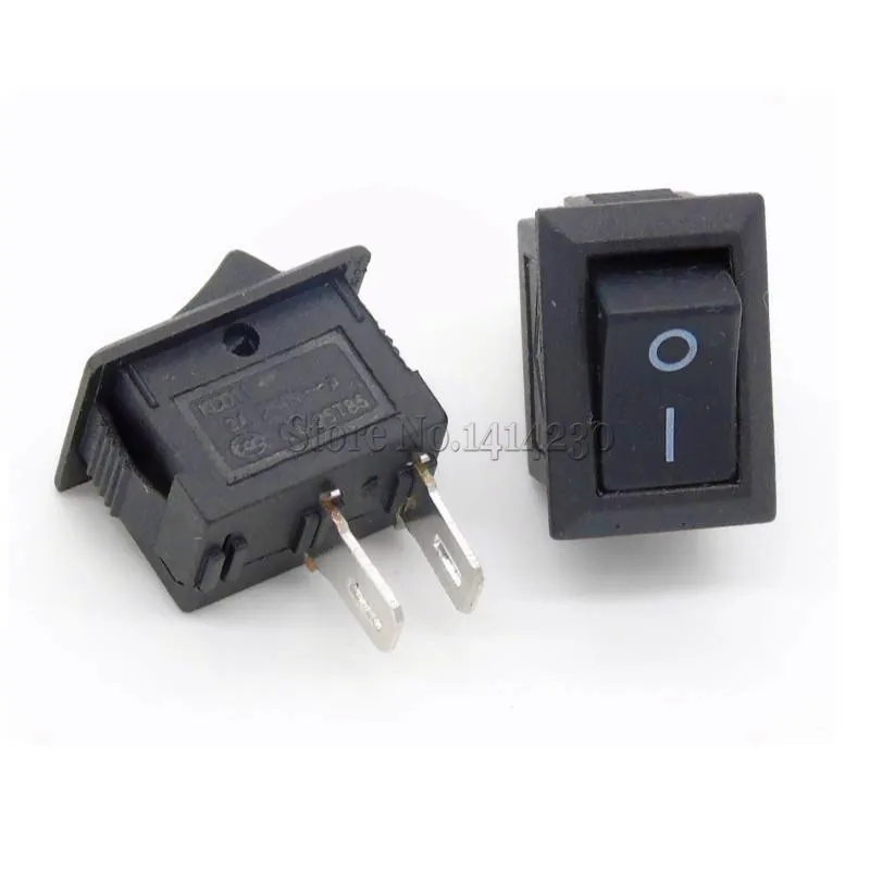 50 sztuk czarny przełącznik wciskany 3A 250V KCD11 2Pin zatrzaskowy włącznik/wyłącznik kołyskowy 10MM * 15MM czarny