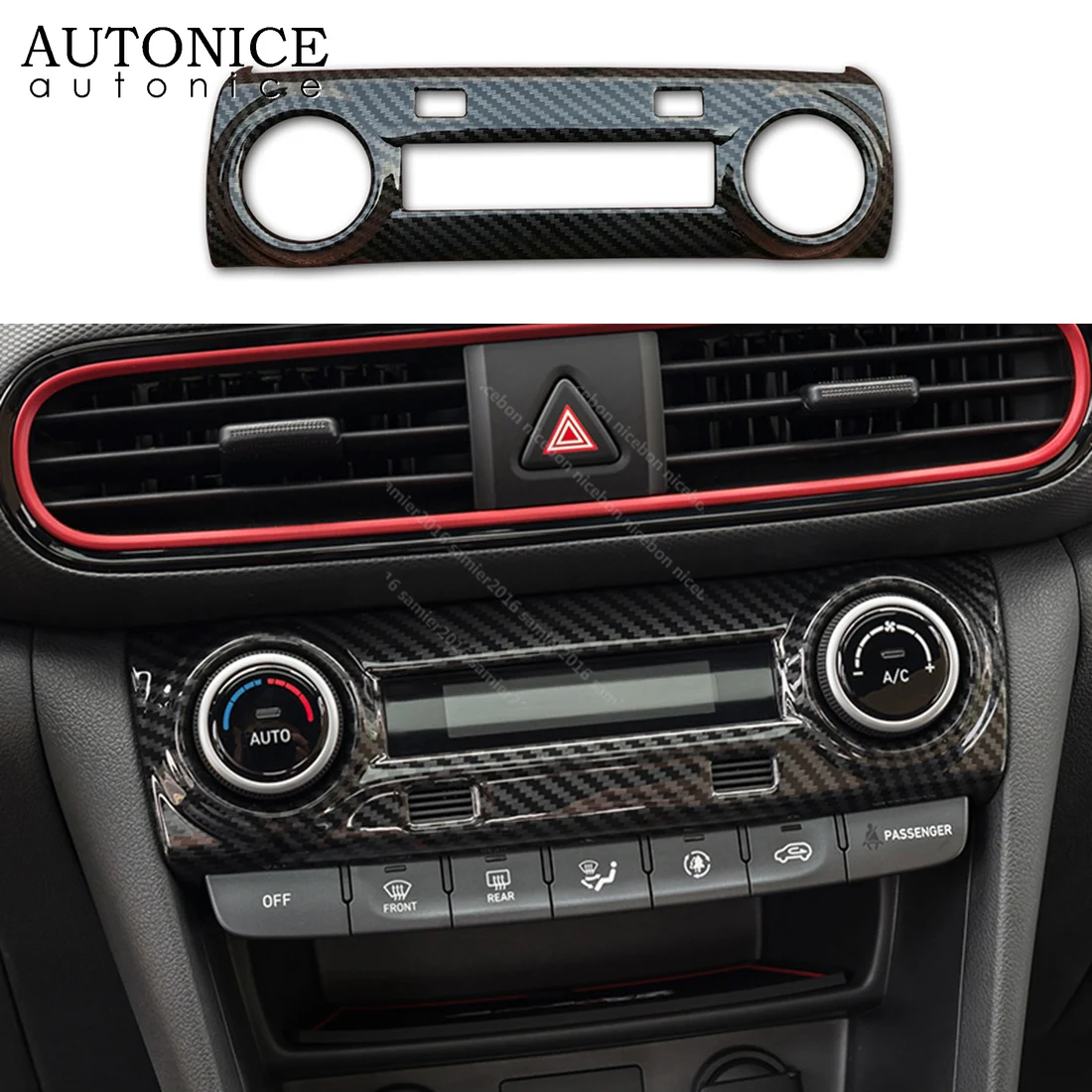 Carbon fiber color Air Condition Panel Control Covers For Hyundai Kona 2018-2019 ENCINO